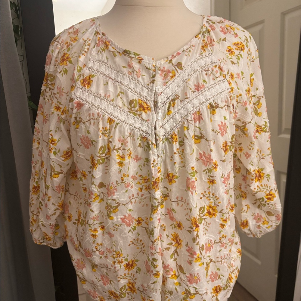 Hester Orchard by anthropology Floral Blouse - Pink and Yellow - Picture 2 of 5
